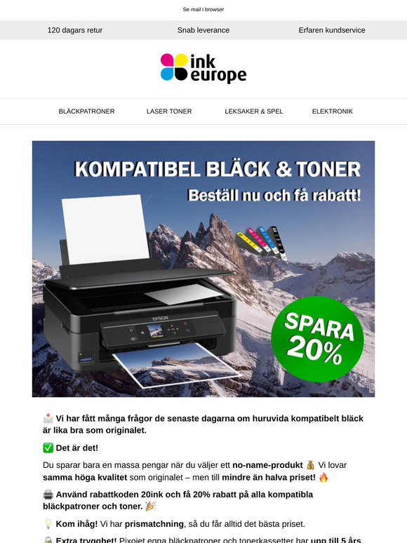 Sista chansen! Spara -20% på bläck och toner!