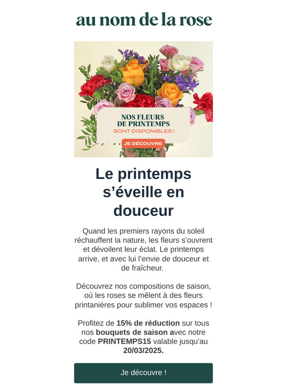 🌹 Le renouveau printanier : -15% pour célébrer la saison