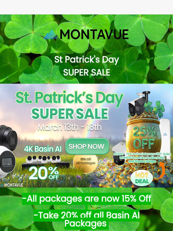 🍀St Patty's SUPER SALE - Take 25% off select packages and cameras 6 days only!