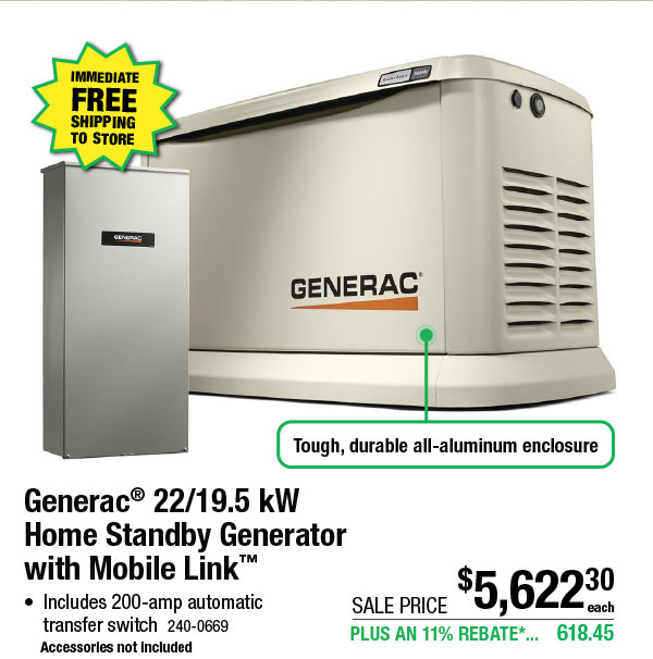 Generac® 22/19.5 kW  Home Standby Generator  with Mobile Link™ - Free Shipping To Store!