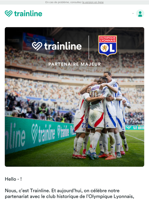 OL x Trainline : 20 % offerts sur votre prochain voyage en train !