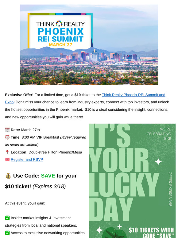 It’s your “Lucky” Day! Limited-Time Discount – Phoenix Real Estate Investing Event! ☘️