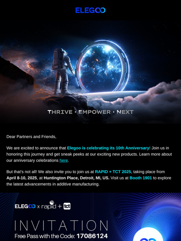 🎉Celebrate Elegoo's 10th Anniversary and Join Us at RAPID + TCT 2025!