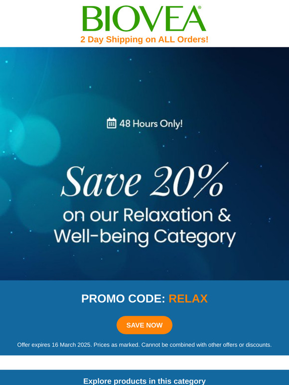 Embrace tranquility with a 20% discount on our Relaxation & Well-being Category!