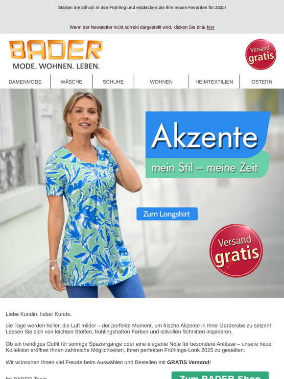 Setzen Sie frische Akzente mit BADER, liebe Kundin, lieber Kunde!