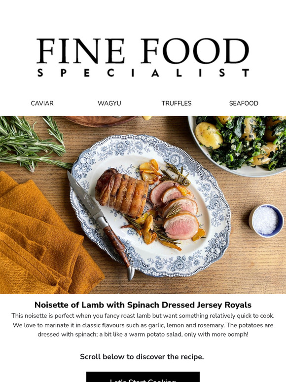 Noisette of Lamb with Spinach Dressed Jersey Royals