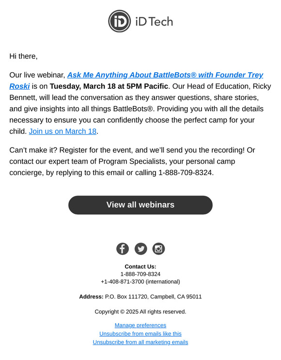 Reminder: AMA with Trey Roski, Founder of BatteBots®