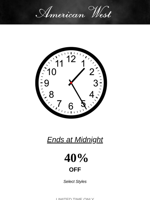 40% off select styles, ends at Midnight.