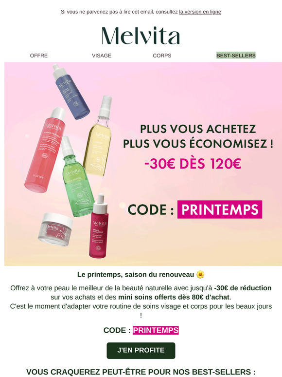 Chouchoutez-vous 🥰 Jusqu'à -30€ sur vos achats