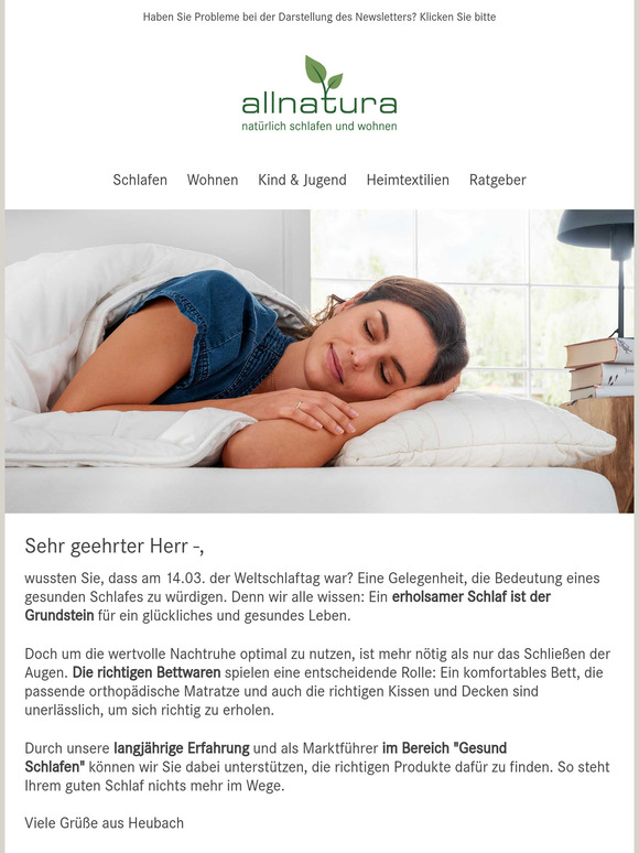 Weltschlaftag – mit allnatura erholt aufwachen!