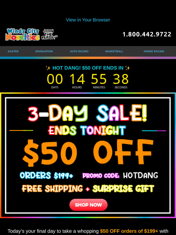 Hot Dang! $50 OFF Ends Tonight! 💥
