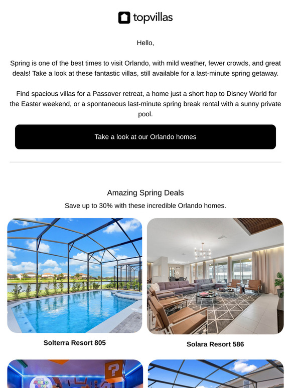 Last-minute Orlando villas for Spring getaways, Passover and Easter