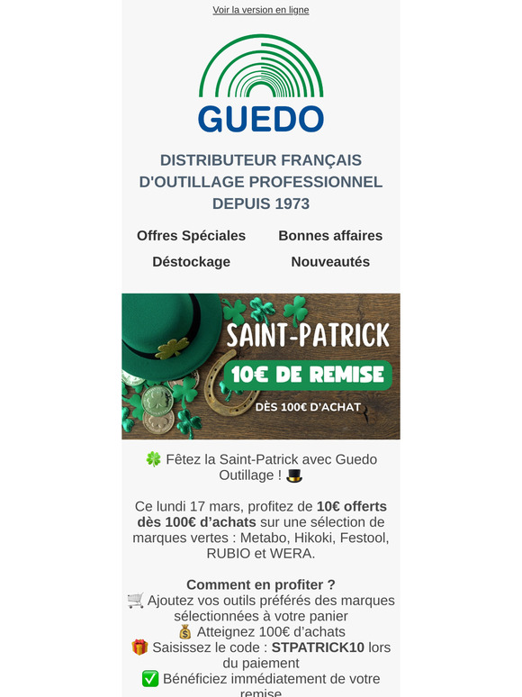🍀 Fêtez la Saint-Patrick : 10€ offerts dès 100€ !