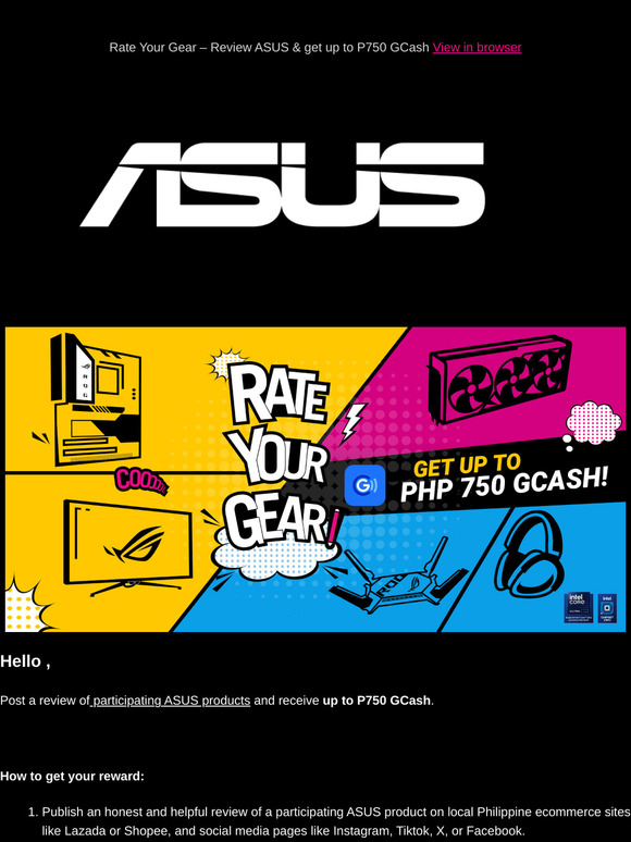 Get P750 GCash through ASUS Rate Your Gear!