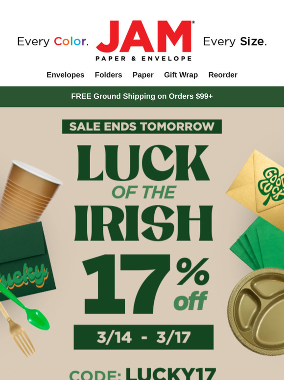 17% OFF Ends Tomorrow! Shop our St Patrick's Day sale before it ends. 💢