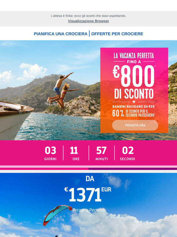 A partire da ora: fino a 800 € di sconto su tutte le crociere