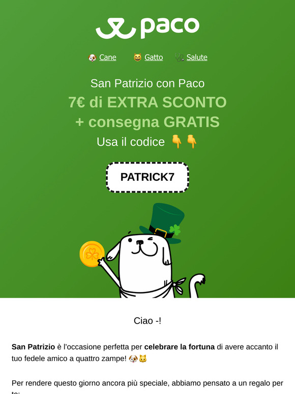 7€ di sconto e consegna gratis per il tuo Pet! ☘️