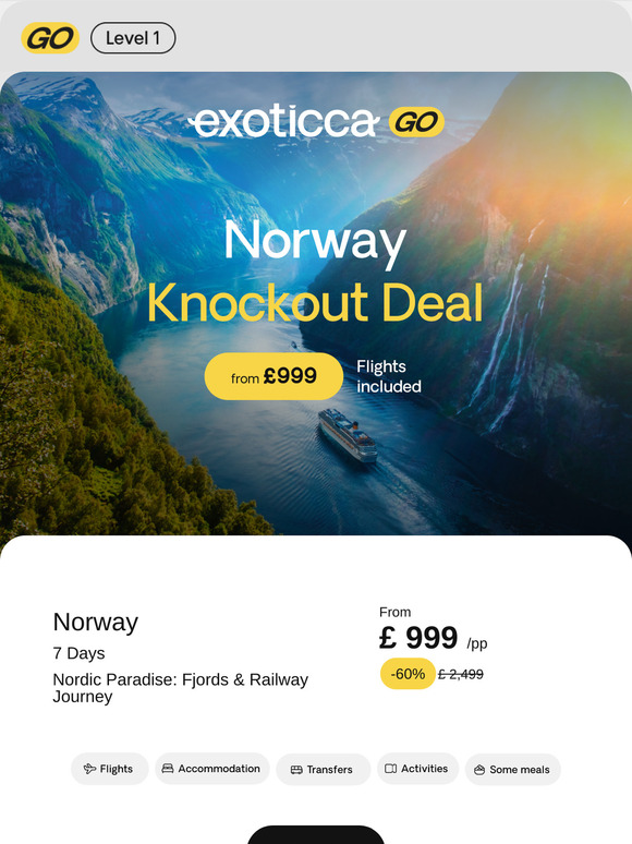 Norway from £ 999: Exoticca GO Knockout Deal 🥊💥
