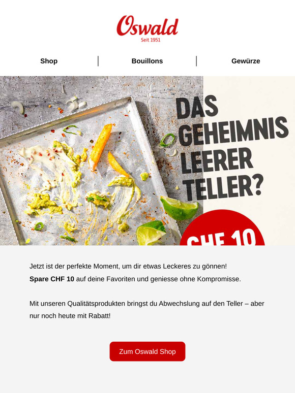 Nur noch heute: CHF 10 Rabatt ab CHF 60 Einkauf
