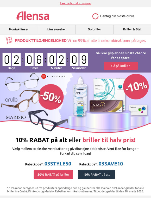 Sidste chance: -10% på alt eller briller til halv pris.