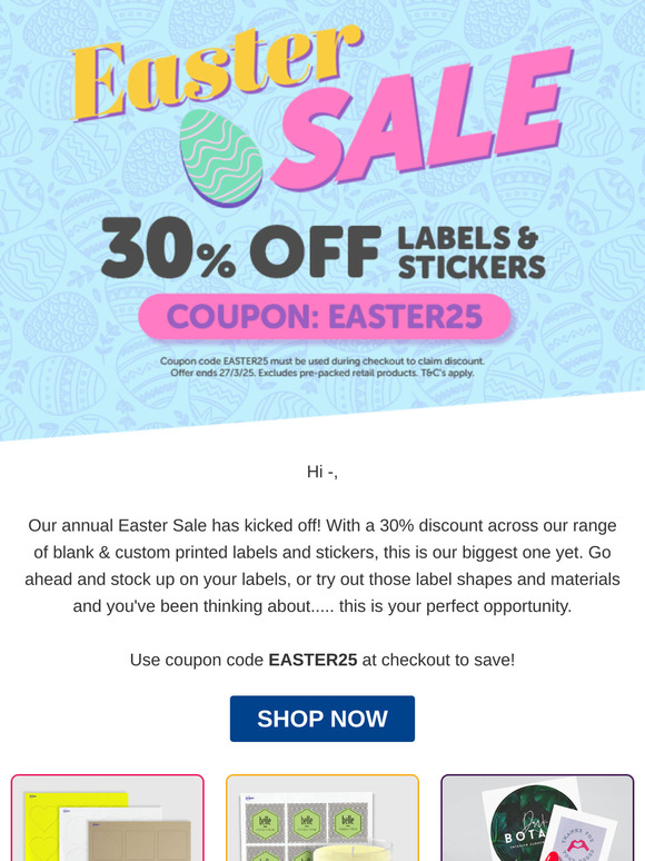 30% Off Easter Sale - Now On