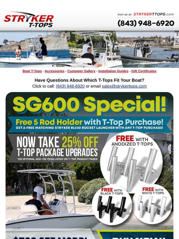Special Offer on Stryker SG600 Boat T-Tops!