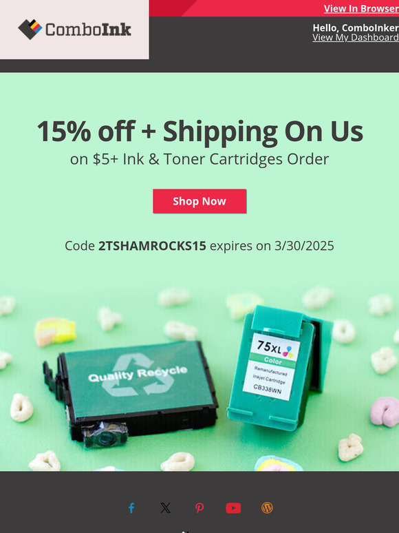 Your  ink order with 15% off is ready now.