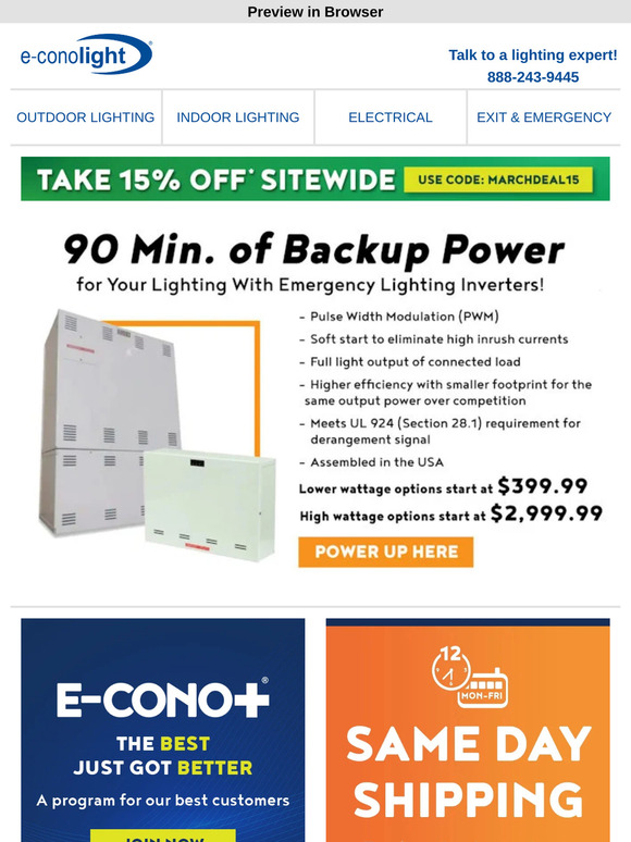 💡No Power? No Problem... w/ Emergency Lighting Inverters + 15% off sitewide!