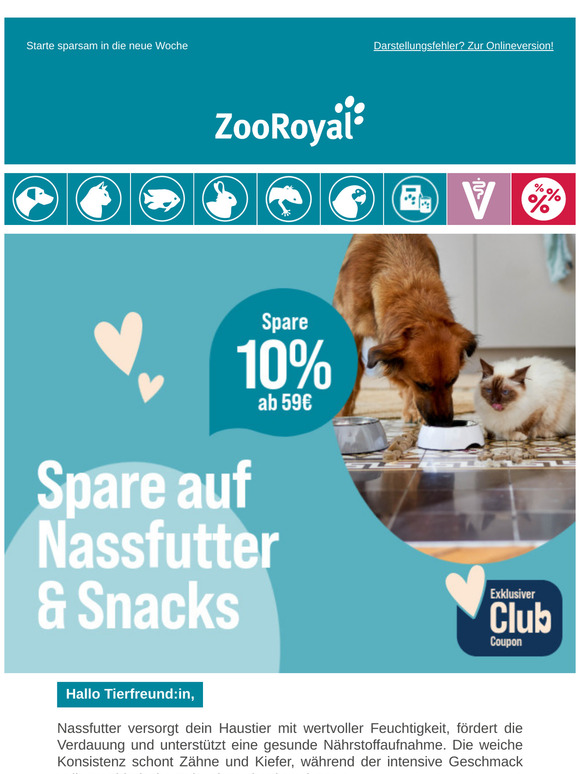 Rabatt im Anmarsch: 10% Rabatt auf Nassfutter & Snacks