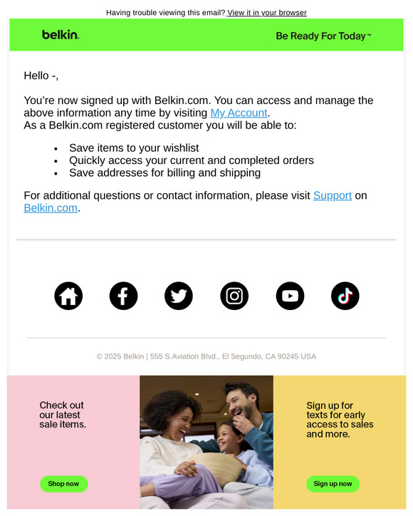 Thanks for Creating a Customer Profile on Belkin.com