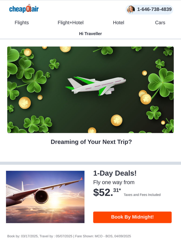 🍀✈ Book By Midnight! Fly from $52.31