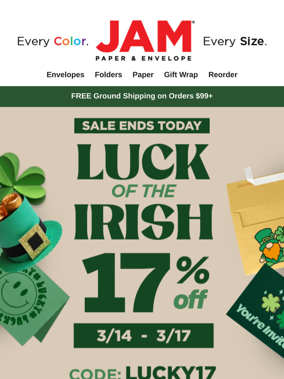 💢 LAST CHANCE for 17% OFF! St. Patrick's Day Sale ends tonight. 💚