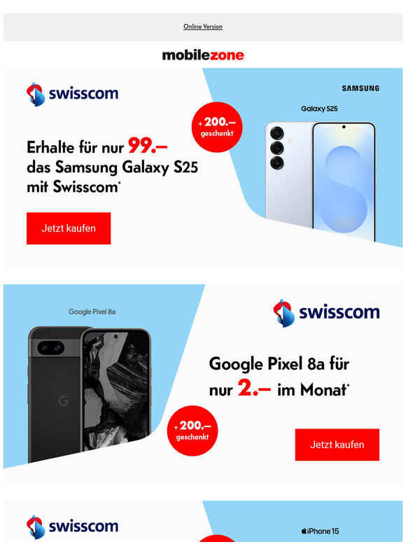 Galaxy S25 für nur 99.– mit Swisscom