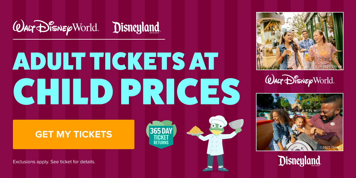 Special Offer; Walt Disney World and Disneyland Adult Theme Park Tickets at Child Prices!