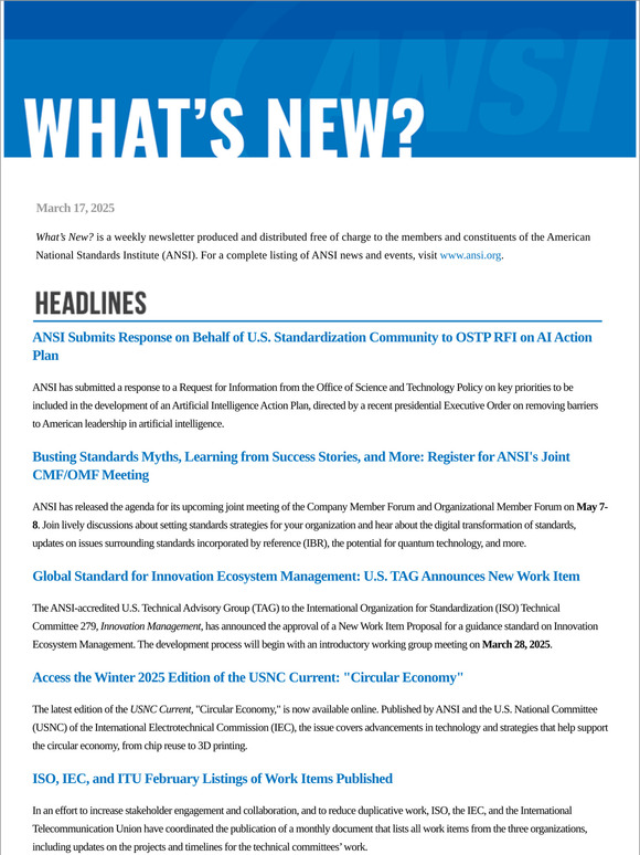 ANSI What's New March 17, 2025