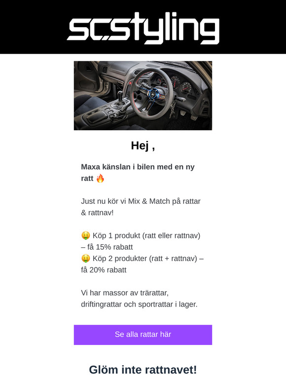 🚗 20% rabatt på ratt + rattnav!
