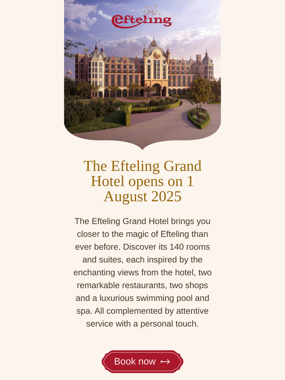 Book your luxury room or suite at the Efteling Grand Hotel now (opening 1 August 2025)!