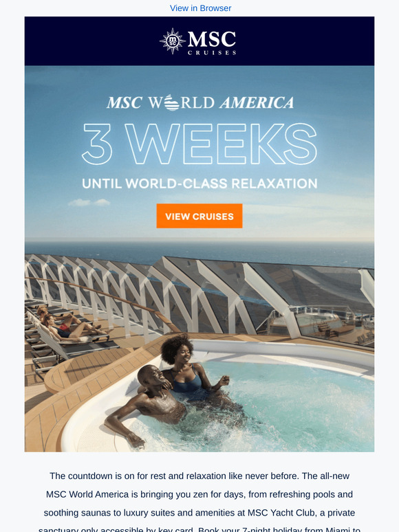 3 Weeks Until MSC World America: Discover World-Class Relaxation