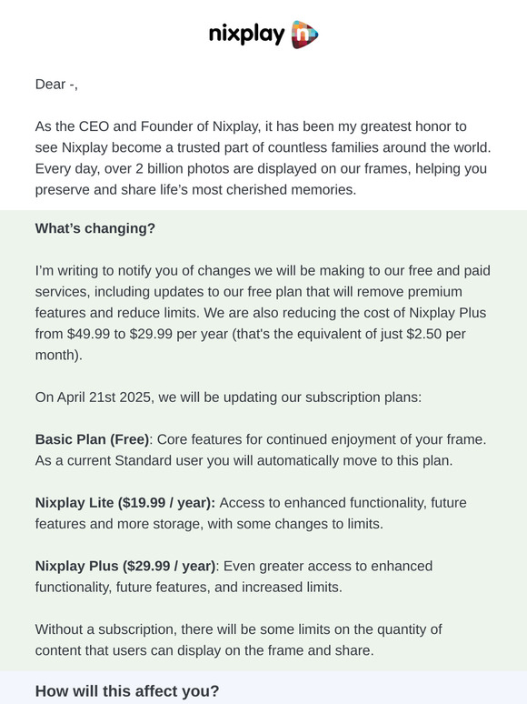 ⚠️ Please read: important changes to your Nixplay services