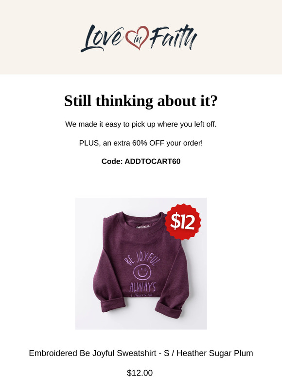Must see deal 👀: 60% off Embroidered Be Joyful Sweatshirt - S / Heather Sugar Plum