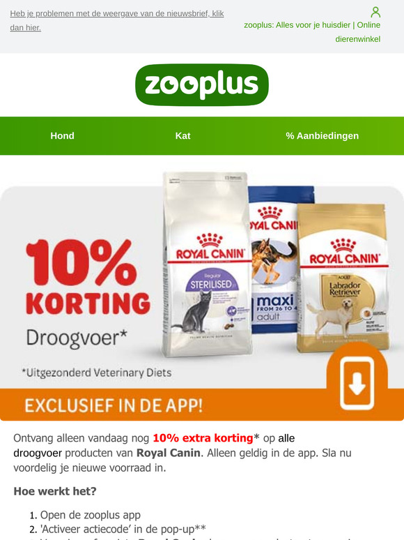 Alleen vandaag nog 10% korting op Royal Canin