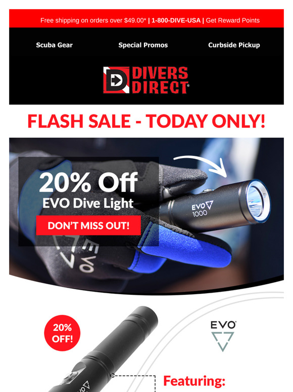 ONE DAY ONLY: EVO Dive Light at 20% Off!