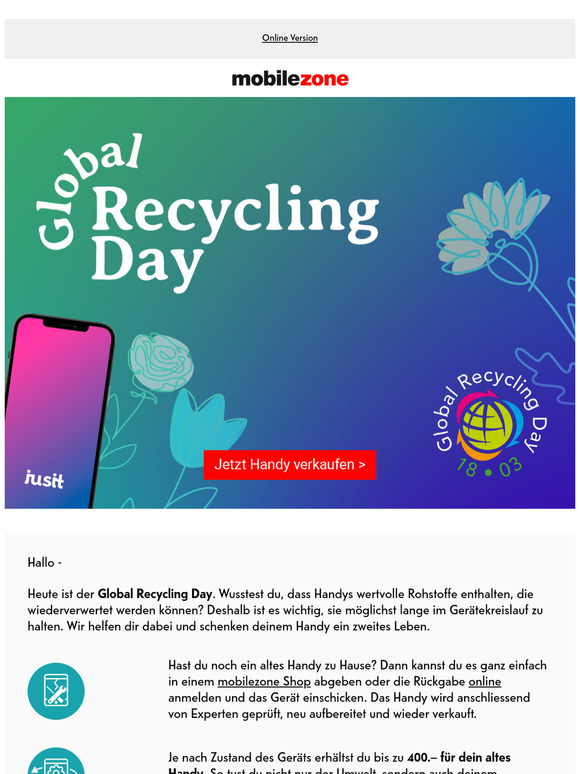 Verkauf dein altes Handy am Global Recycling Day