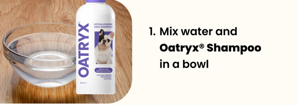 1. Mix water and Oatryx® Shampoo in a bowl