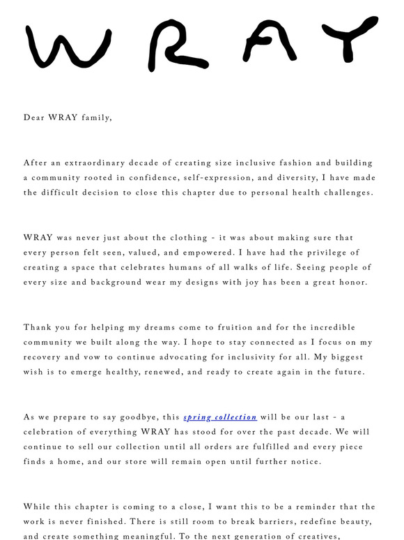 A Letter from Wray ❤️