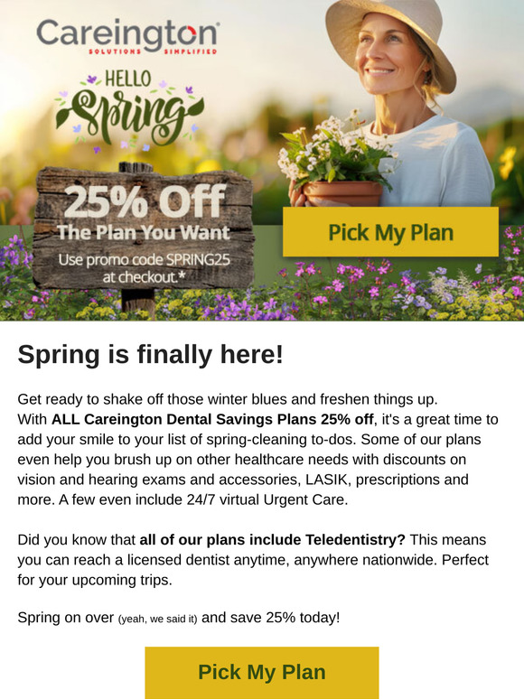 Smile! 25% off with SPRING25 on all dental savings plans.
