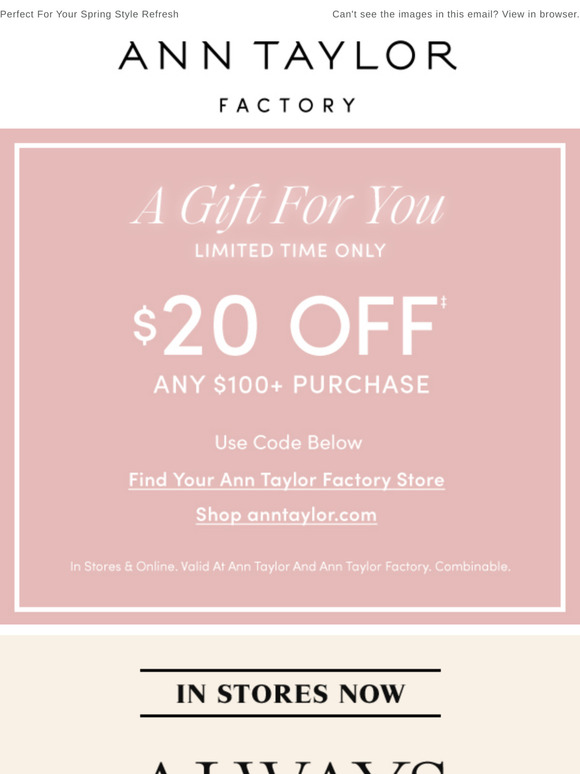 Starts Today: $20 Off Your In-Store Purchase!