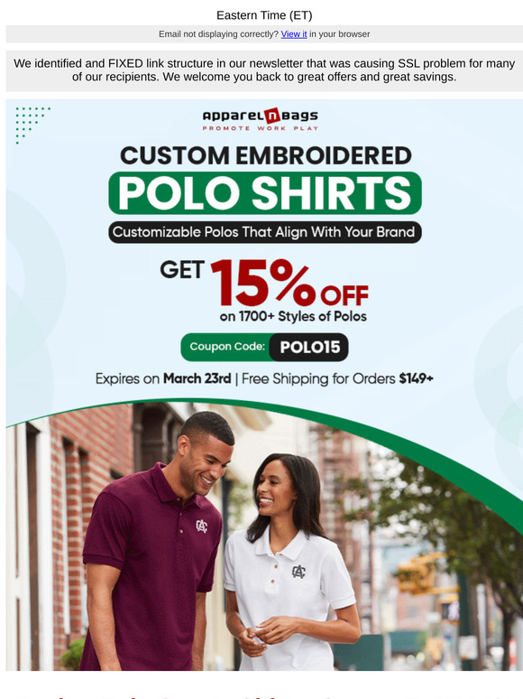 Shop Custom Polo Shirts with 15% OFF: Ends on March 23, 2025