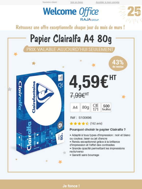 Votre papier Clairalfa 80g à 4,59€HT