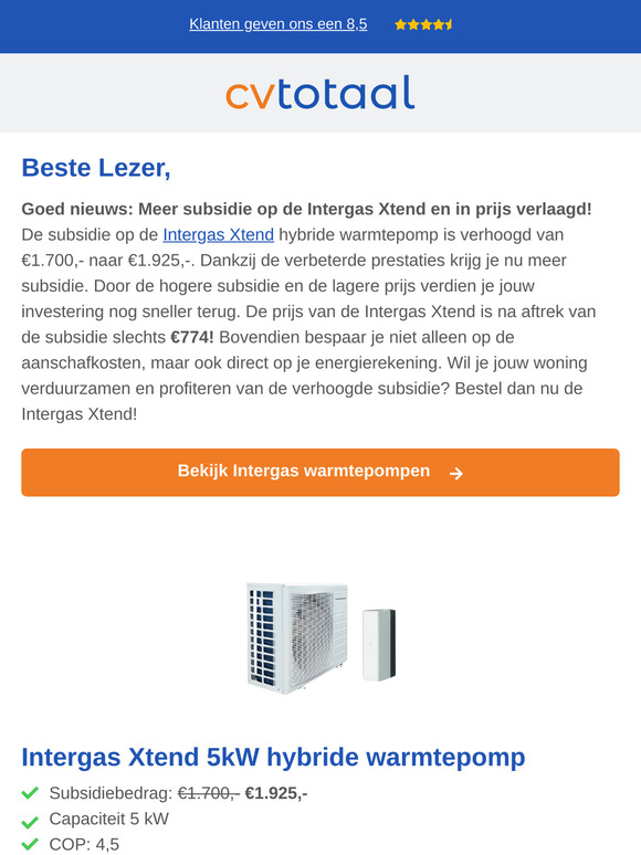 Hogere subsidie op de Intergas Xtend!